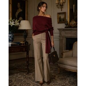 TWP Trousers Womens 10 Brown High Rise Flare Leg Wool Blend Quiet‎ Luxury